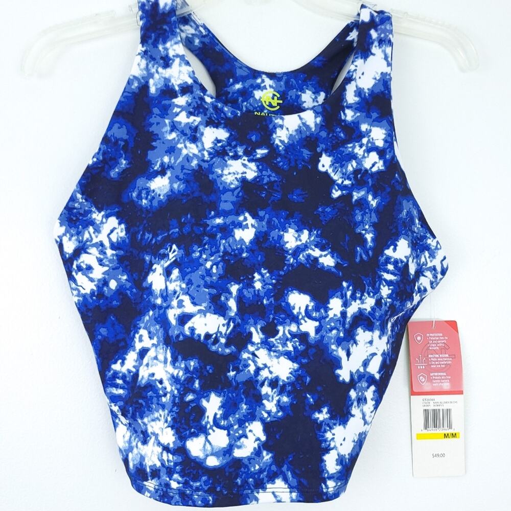 New Nautica Competiton Crop Tank Medium Blue Sleeveless Activewear Built in Bra